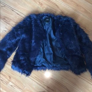 Navy Blue Faux Fur Jacket